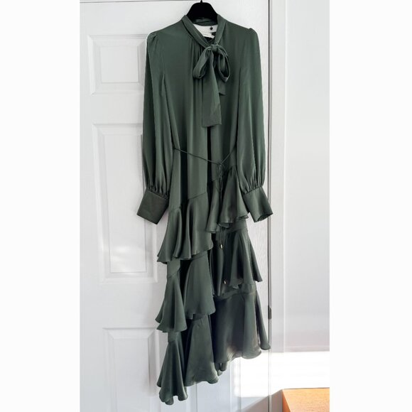 Zimmermann "Espionage" Tiered Satin Dress in Green, size "1" (Small) - Picture 8 of 16
